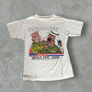 Vintage The Simpsons Shirt Men’s Small White Bart Middle East Crisis Rare Parody